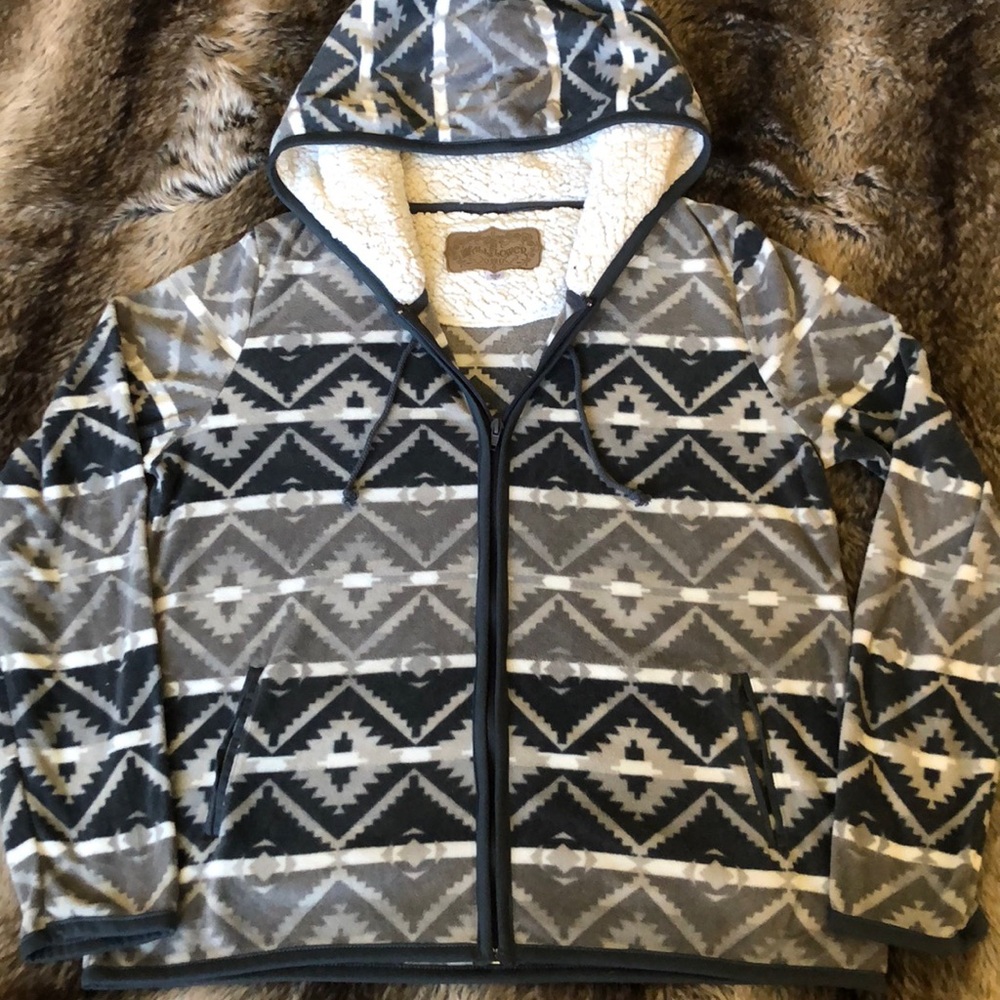 Aztec Fleece Sherpa hooded zip up sweater jacket